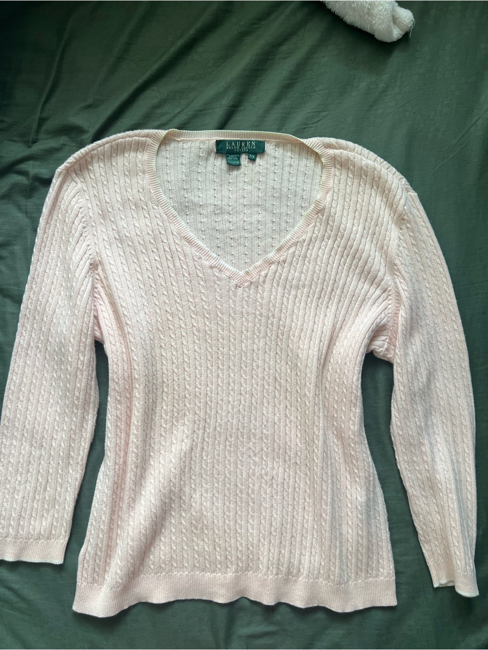 vintage Ralph Lauren Pink V-Neck Cable Knit Sweater